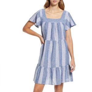 Beachlunchlounge Blue & White Striped Linen and Cotton Dress (Large)